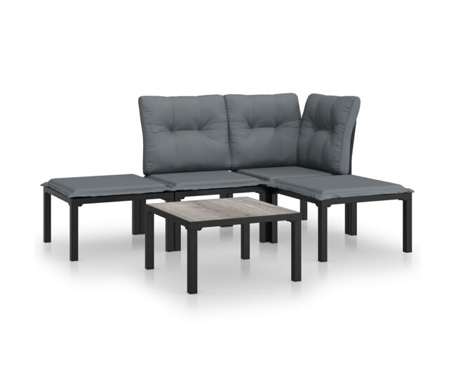 Juego de muebles de jardin 5 piezas ratán sintético negro y gris