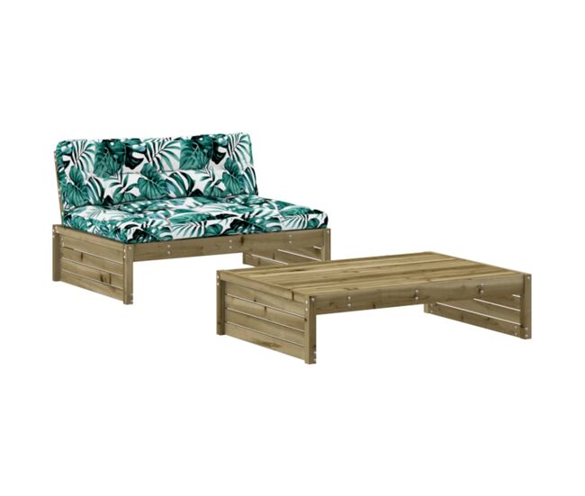 Juego de muebles jardin 2 piezas y cojines madera pino impregnada