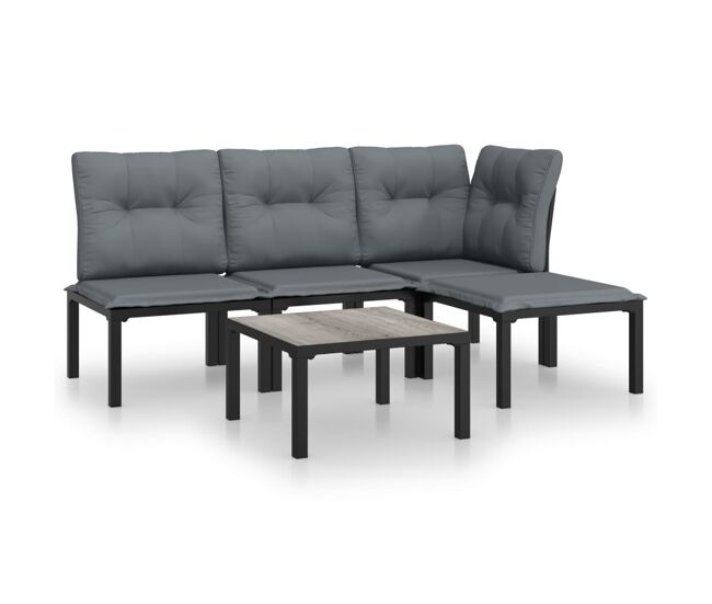 Juego de muebles de jardin 5 piezas ratán sintético negro y gris