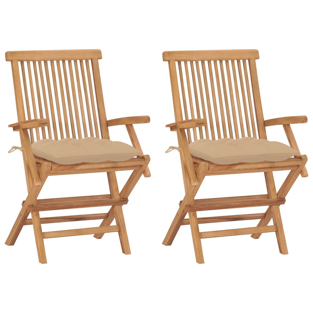2 Sillas de jardín  de madera teca con cojines Beige