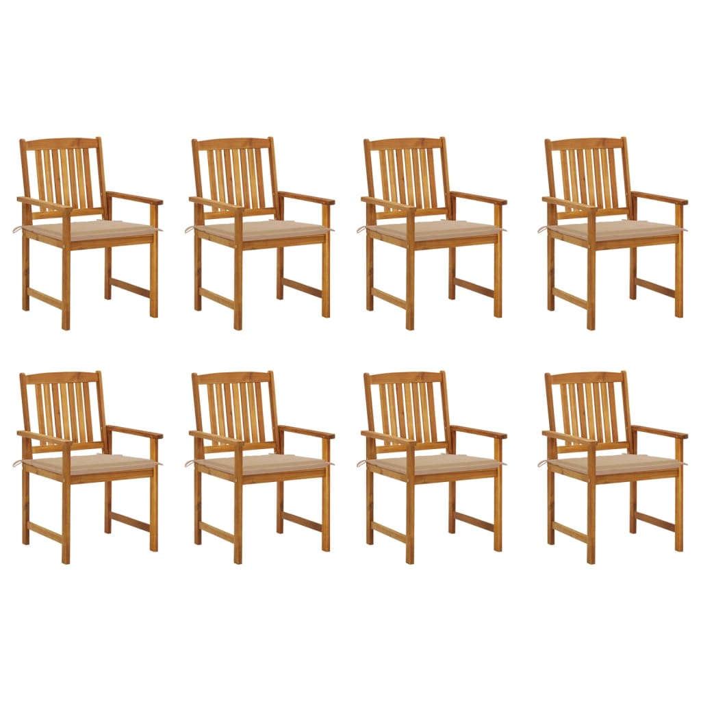 8 Sillas de jardín de madera maciza con cojín Beige