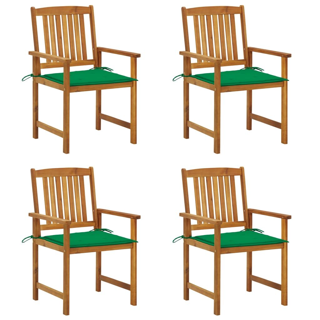 4 Sillas de jardín de madera con cojín Verde Oscuro
