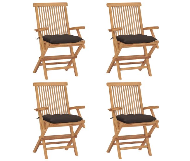 Sillas de jardin 4 unidades madera teca con cojines gris taupe