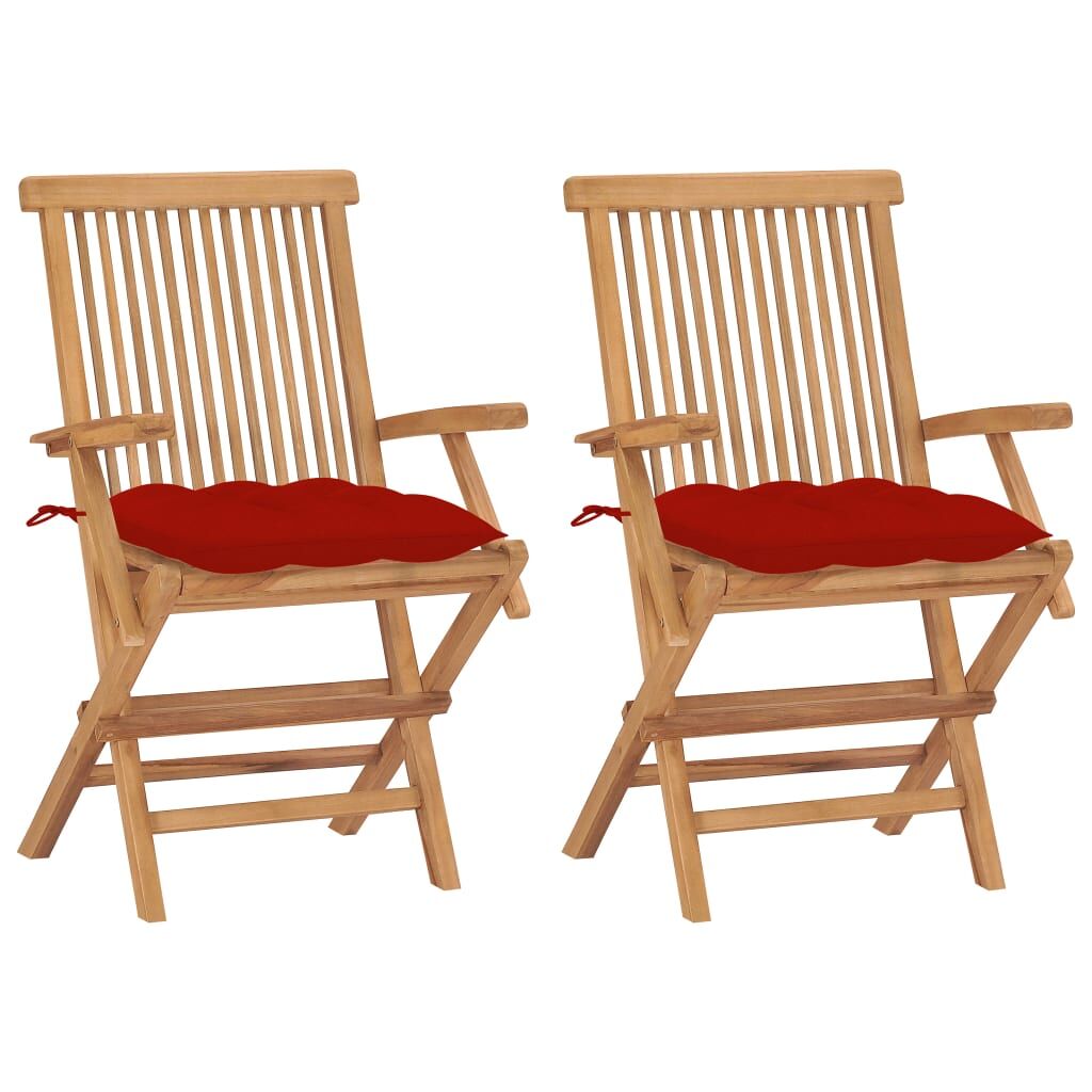 2 Sillas de jardín  de madera teca con cojines Rojo