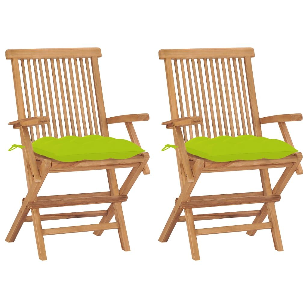 2 Sillas de jardín  de madera teca con cojines Verde