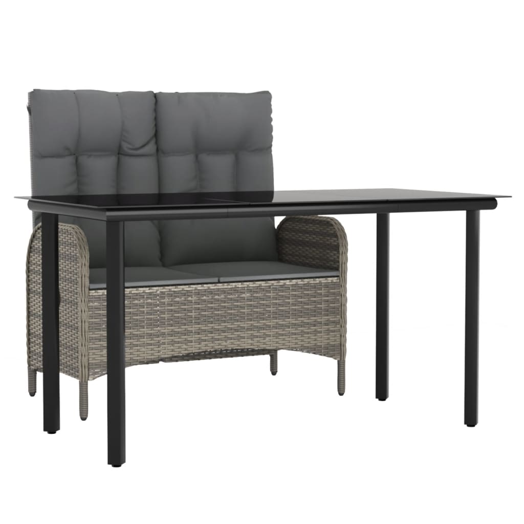 Juego de comedor jardin 2 piezas con cojines ratán sintético gris longitud mesa 140 cm banco + mesa