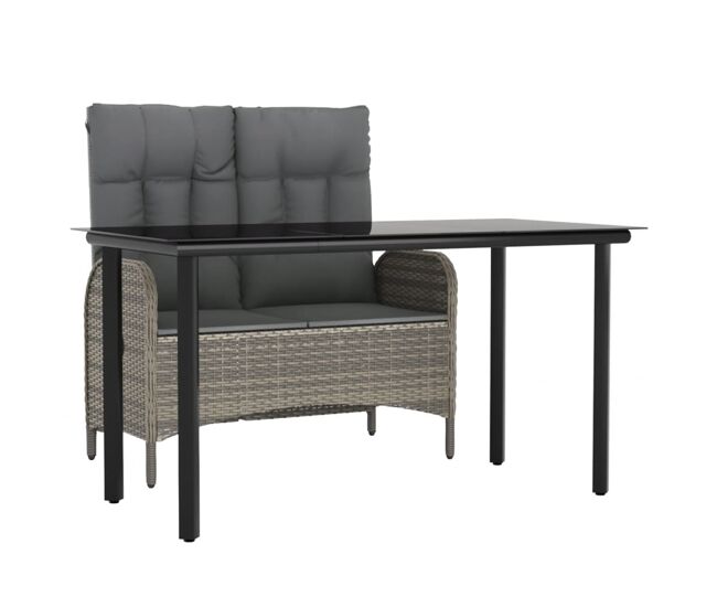 Juego de comedor jardin 2 piezas con cojines ratán sintético gris longitud mesa 140 cm banco + mesa