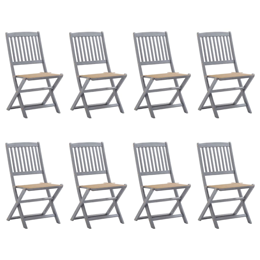 8 Sillas de jardín plegables de madera con cojines Beige