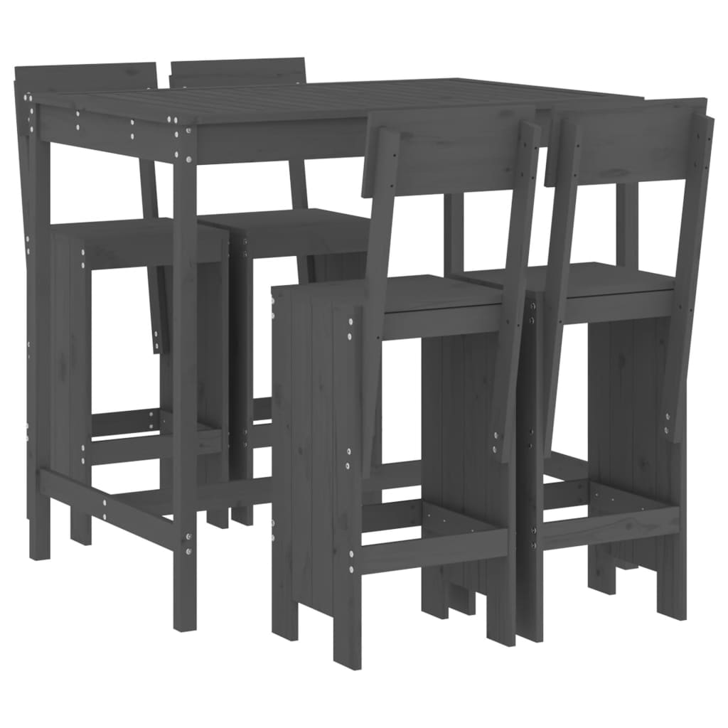 Set de mesa y taburetes altos jardin 5 piezas madera pino gris