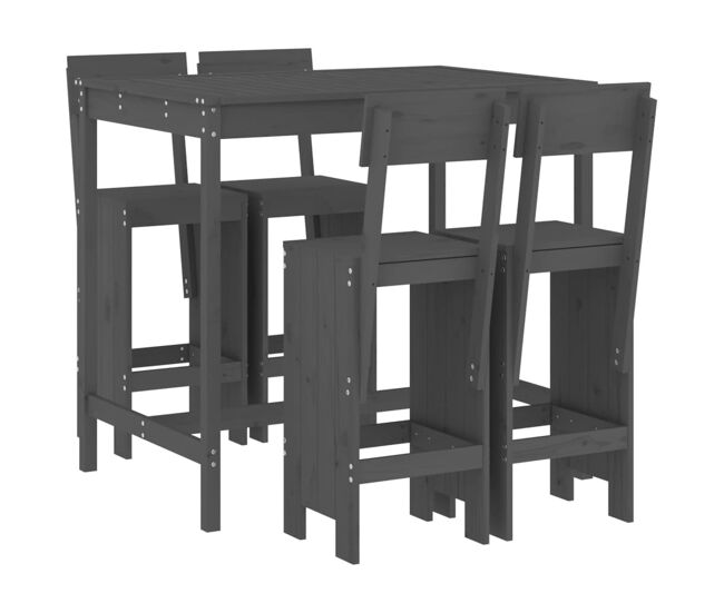 Set de mesa y taburetes altos jardin 5 piezas madera pino gris