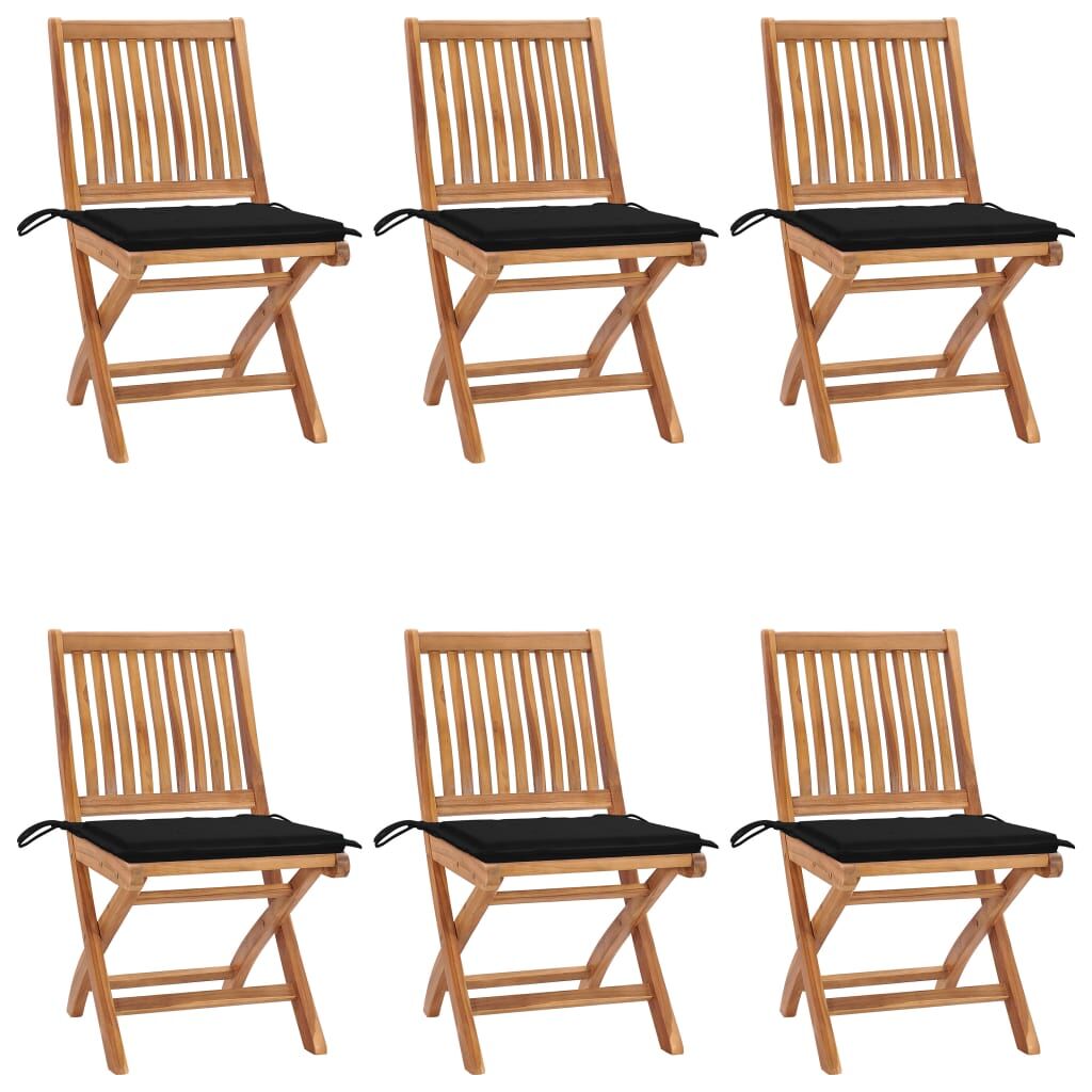 6 Sillas de jardín plegables de madera con cojines Negro