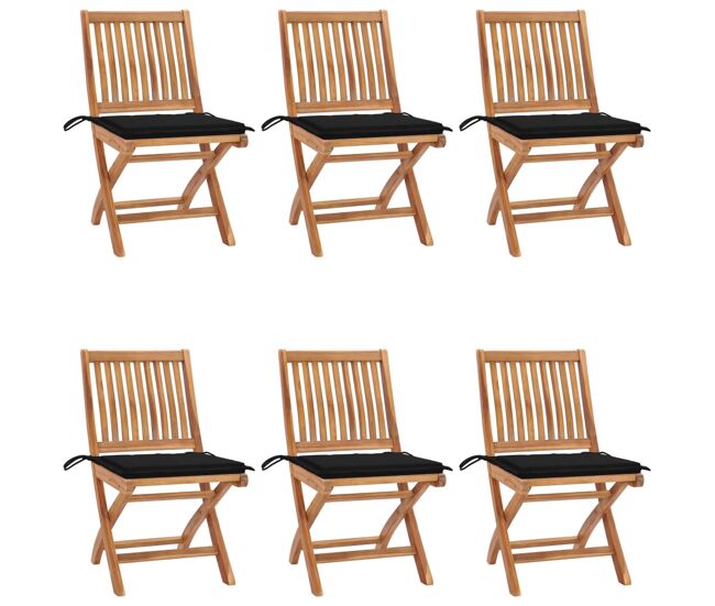 6 Sillas de jardín plegables de madera con cojines