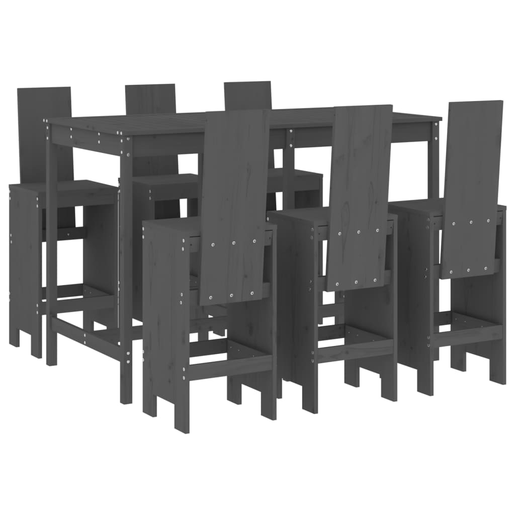 Set de mesa y taburetes altos jardin 7 piezas madera pino gris