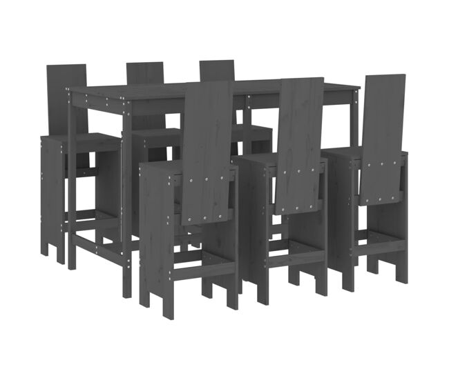 Set de mesa y taburetes altos jardin 7 piezas madera pino gris
