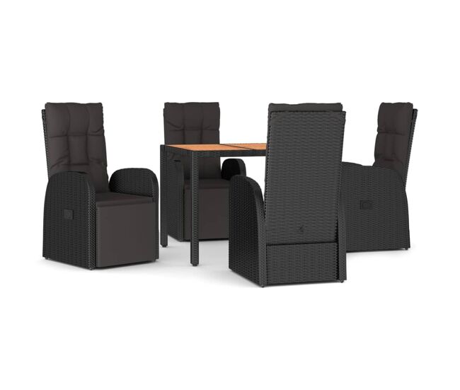 Juego comedor jardin 5 piezas madera acacia ratán sintético negro