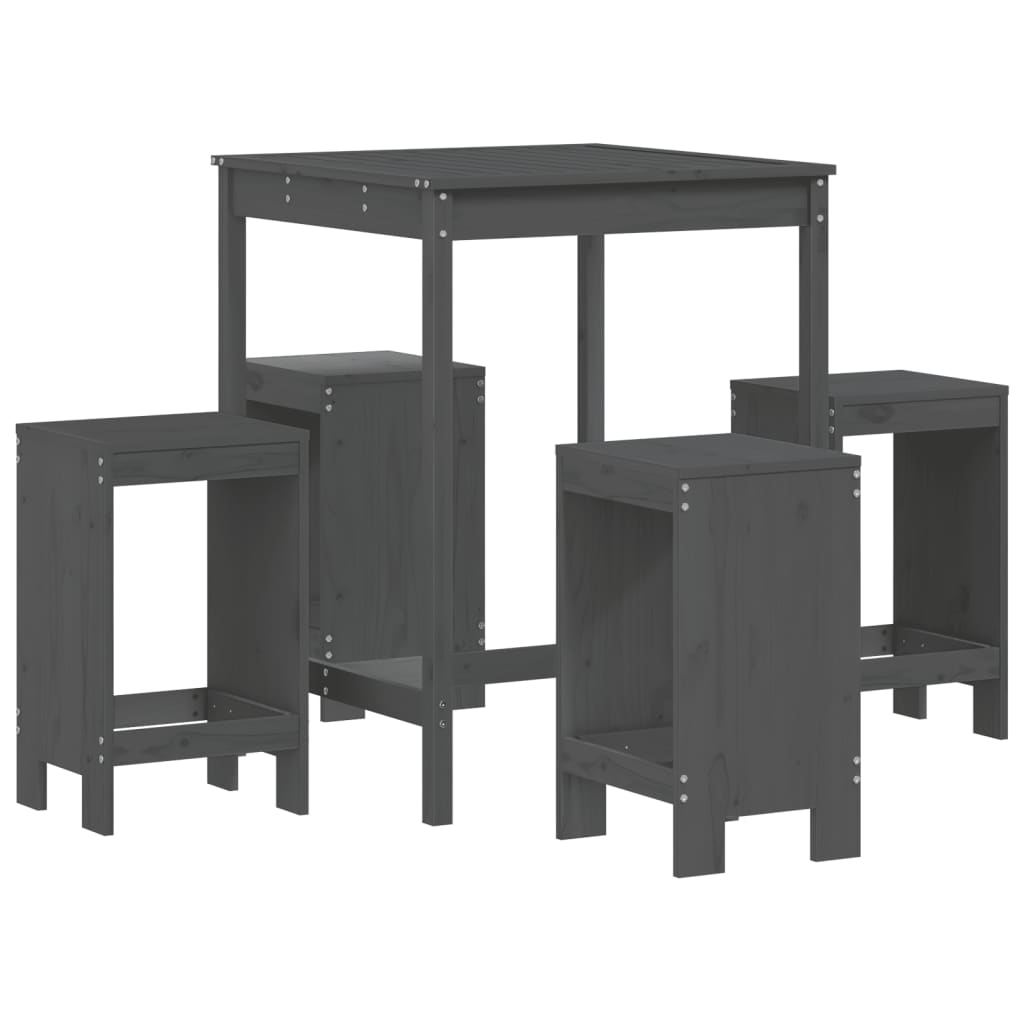Set de mesa y taburetes altos jardin 5 piezas madera pino gris