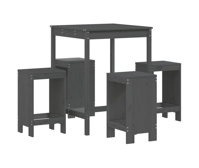 Set de mesa y taburetes altos jardin 5 piezas madera pino gris