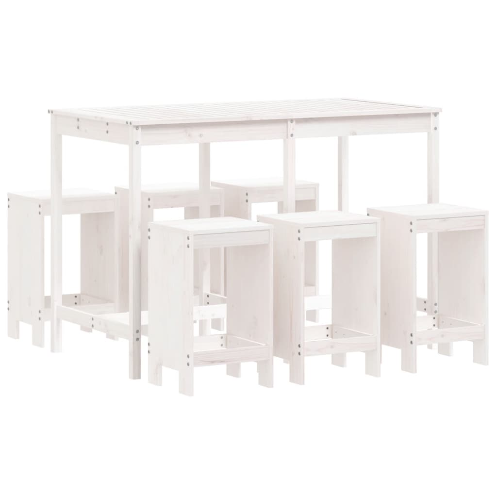 Set de mesa y taburetes altos jardin 7 piezas madera pino blanco