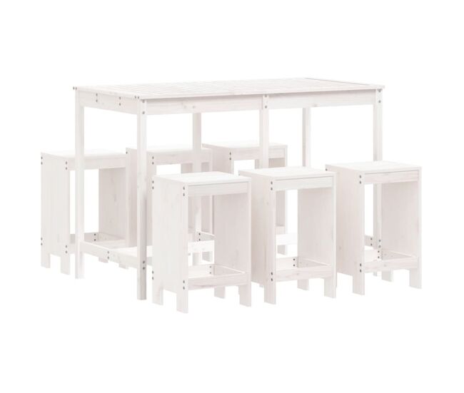 Set de mesa y taburetes altos jardin 7 piezas madera pino blanco