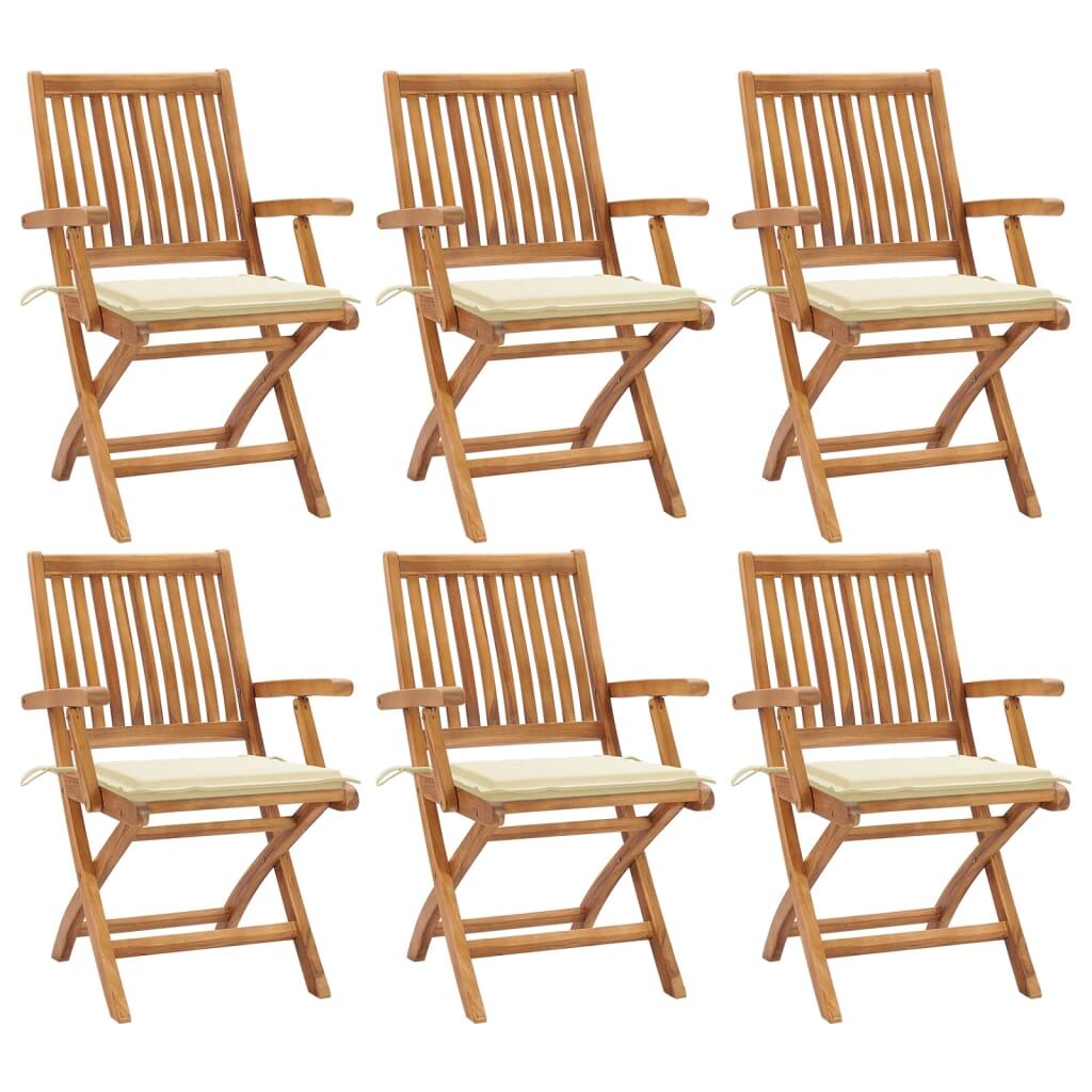 6 Sillas de jardín plegables de madera con cojines Crema