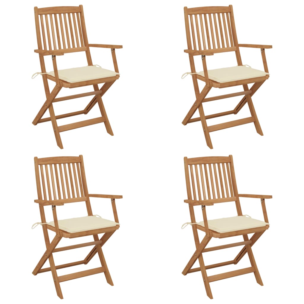 4 Sillas de jardín plegables de madera con cojines Crema
