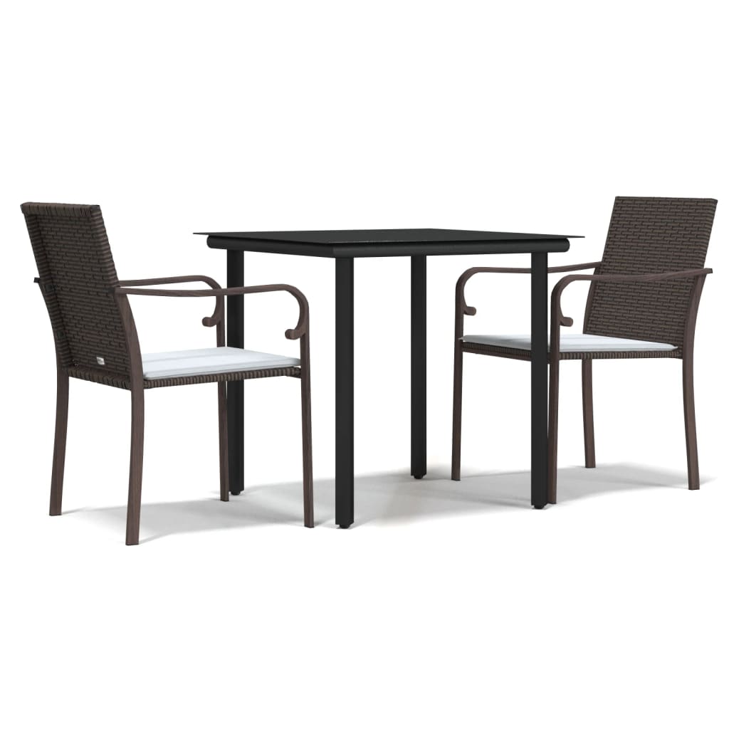 Juego comedor jardin 3 piezas y cojines ratán sintético y acero longitud mesa 80 cm