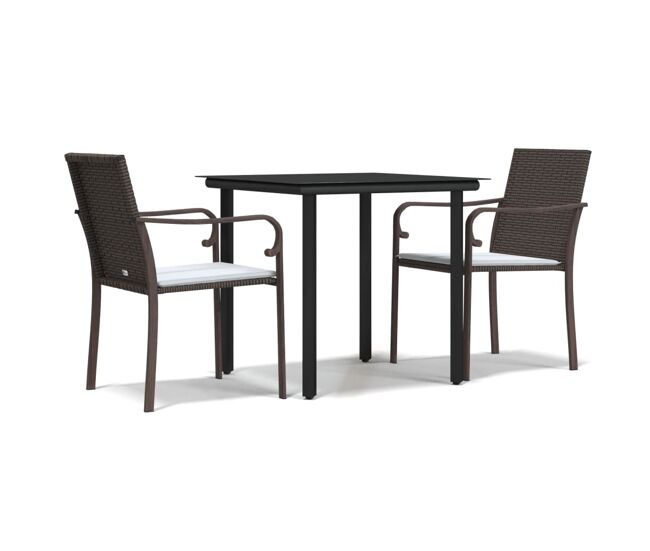 Juego comedor jardin 3 piezas y cojines ratán sintético y acero longitud mesa 80 cm