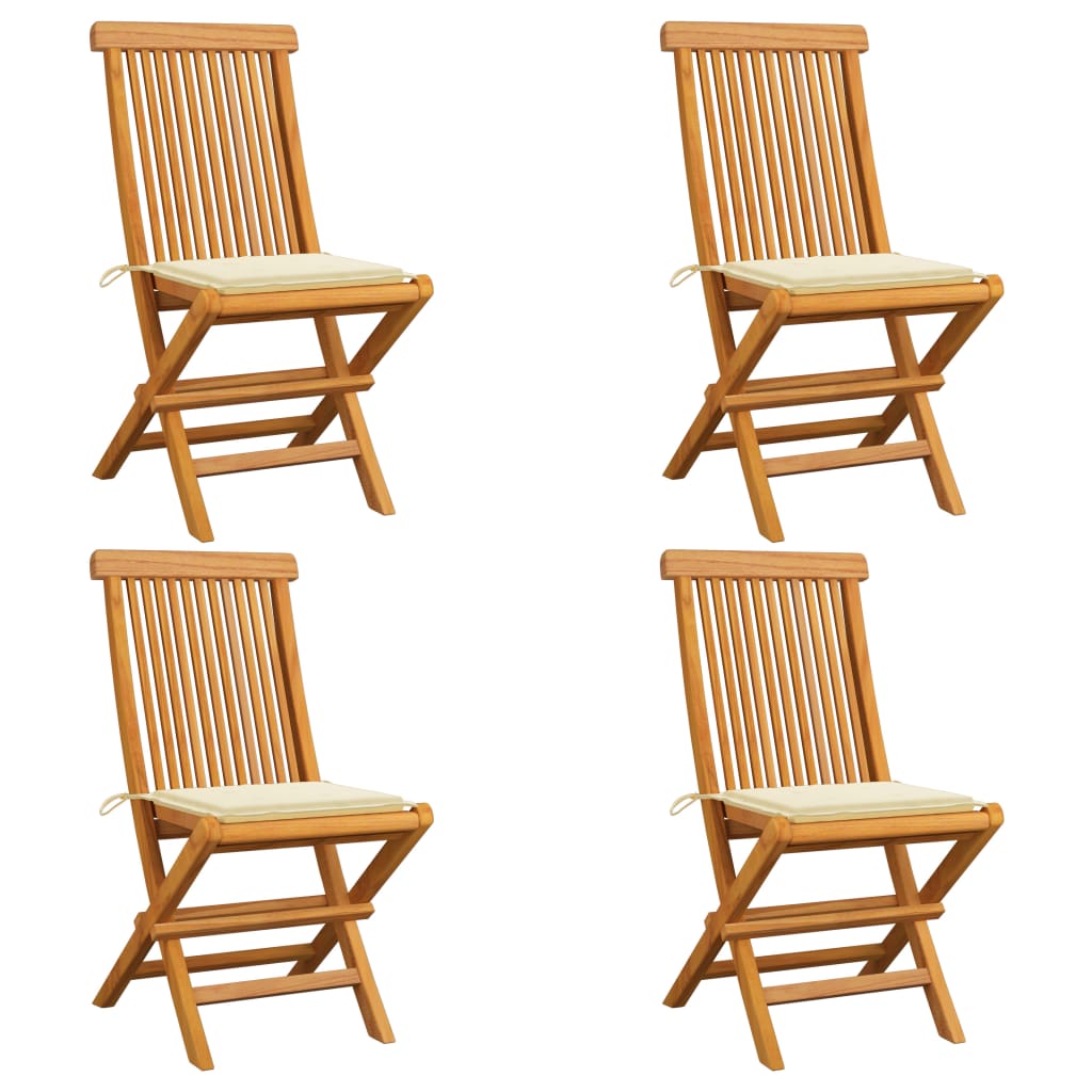 Sillas de jardin 4 unidades con cojines crema madera de teca
