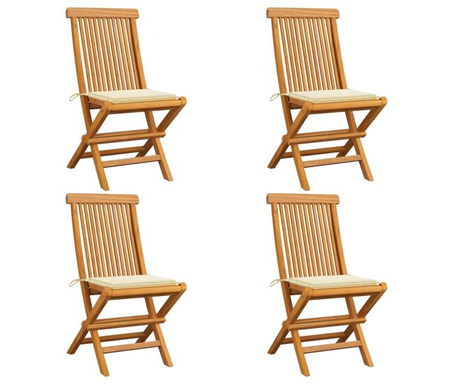 Sillas de jardin 4 unidades con cojines crema madera de teca