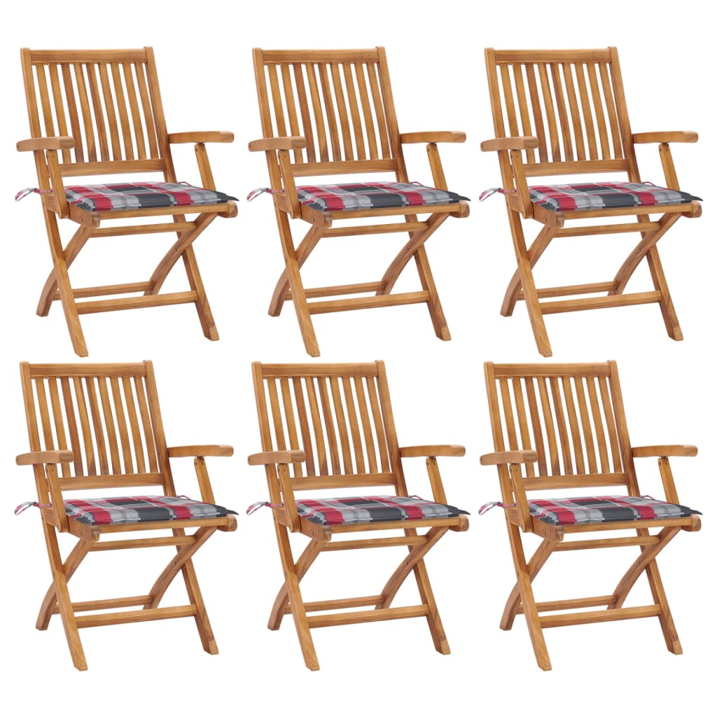6 Sillas de jardín plegables de madera con cojines Multicolor