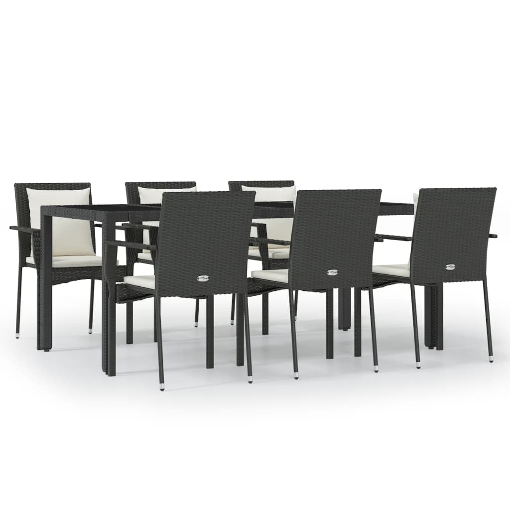 Set de comedor de jardin 7 piezas y cojines ratán sintético negro longitud mesa 190 cm