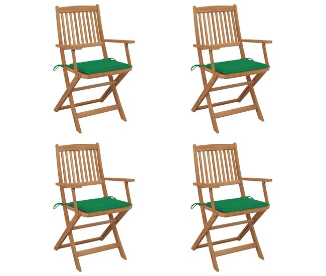 4 Sillas de jardín plegables de madera con cojines