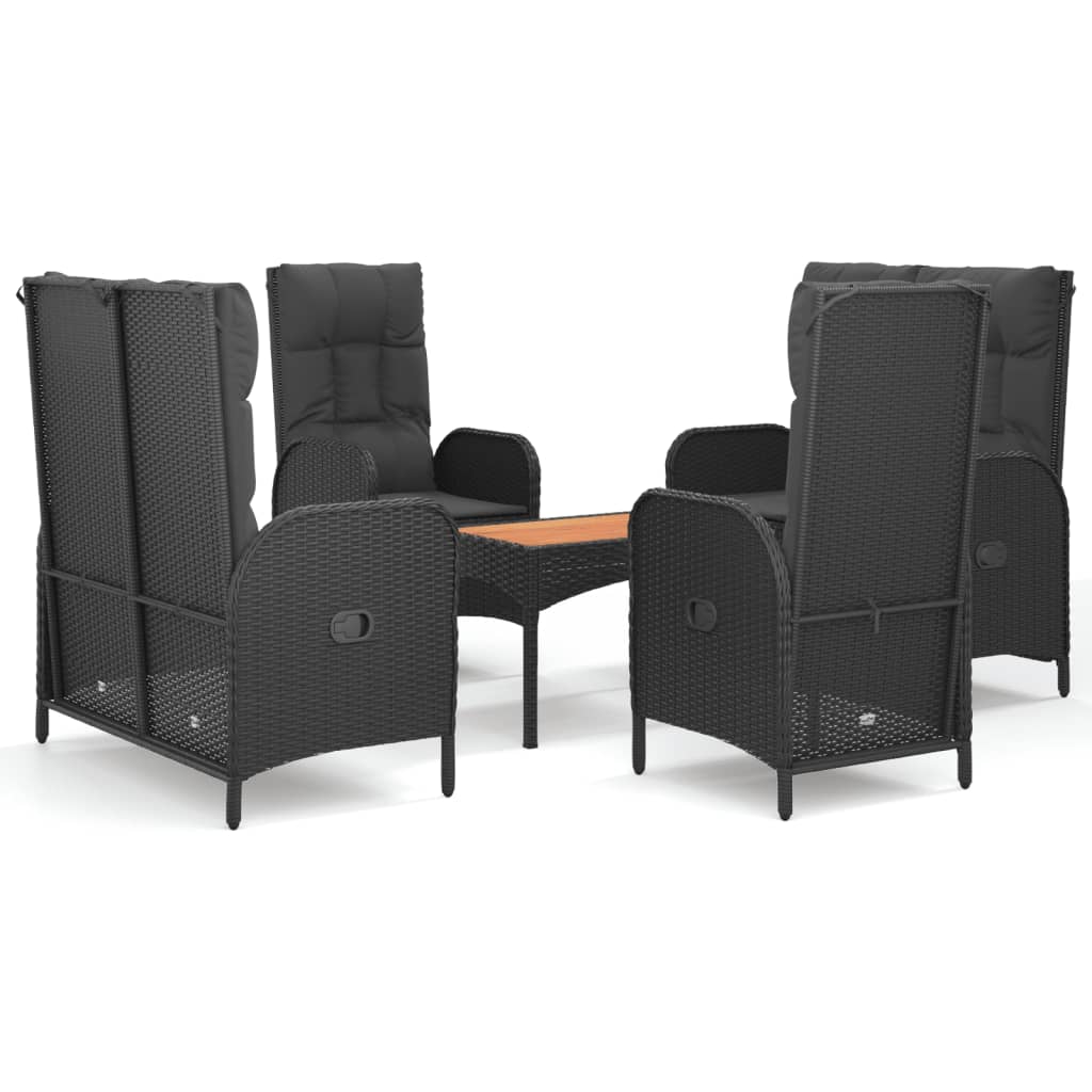 Set de muebles jardin 5 piezas con cojines ratán sintético negro 2x banco + 2x sillas + mesa