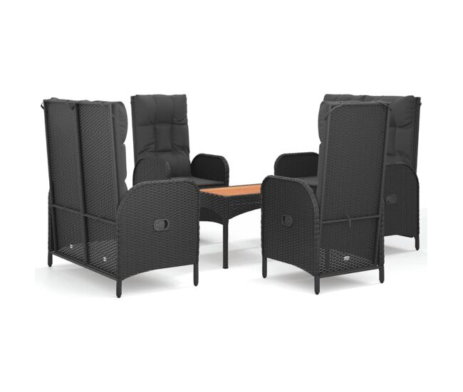 Set de muebles jardin 5 piezas con cojines ratán sintético negro 2x banco + 2x sillas + mesa