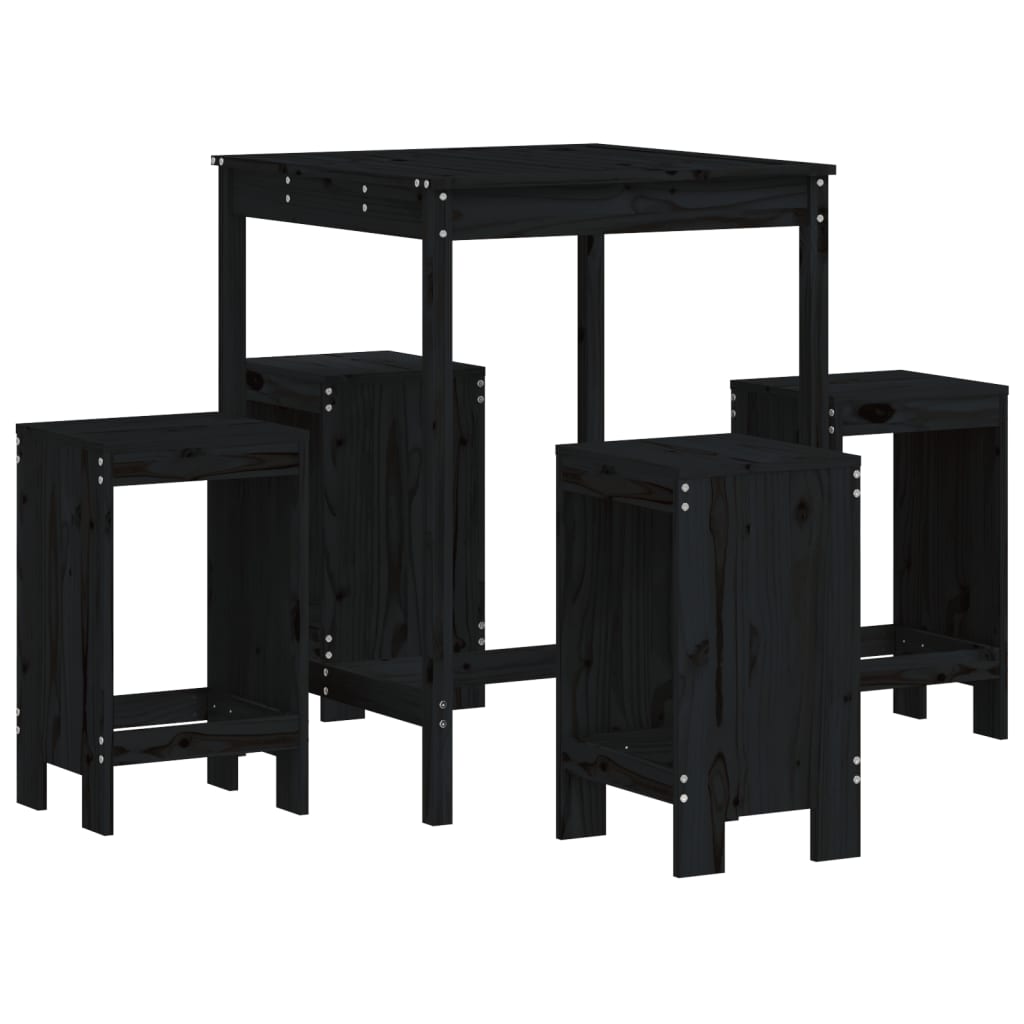 Set de mesa y taburetes altos jardin 5 piezas madera pino negro