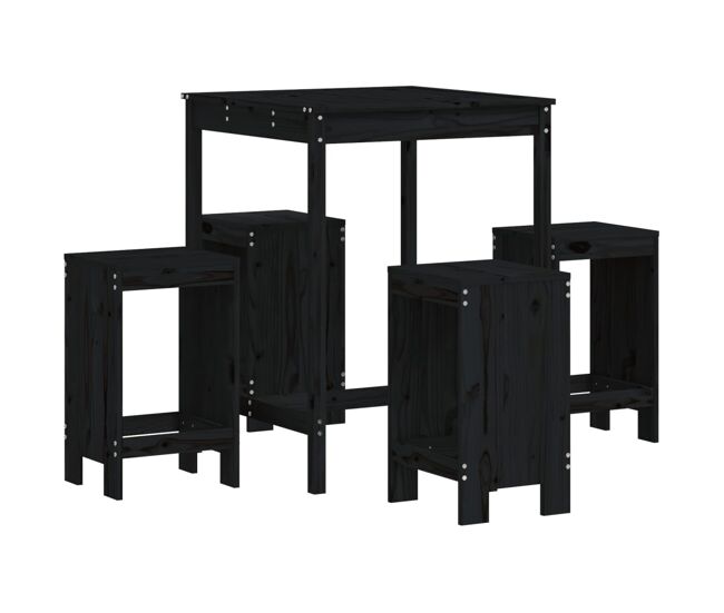 Set de mesa y taburetes altos jardin 5 piezas madera pino negro