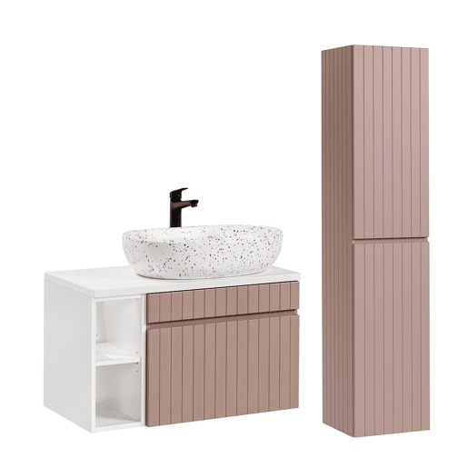 Móvel de lavatório simples Zelie rosa e branco 80cm 2 nichos e pedestal