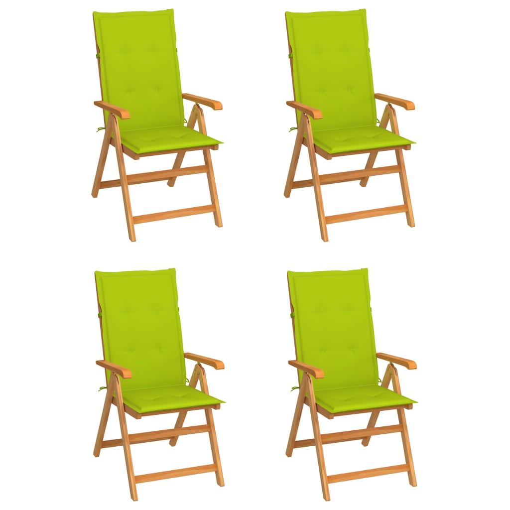 4 Sillas de jardin de madera maciza de teca con cojines Verde