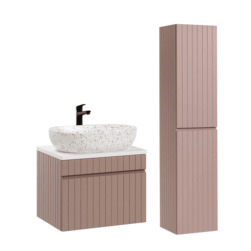 Móvel de lavatório simples Zelie rosa e branco 60cm e pedestal Móvel de lavatório simples Zelie rosa e branco 60cm e pedestal