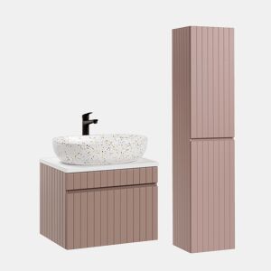 Móvel de lavatório simples Zelie rosa e branco 60cm e pedestal