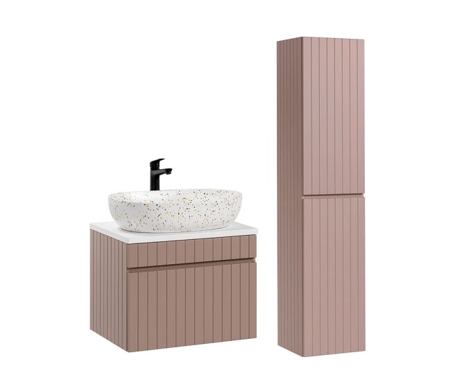 Conjunto mueble lavabo individual 60cm y columna zelie rosado y blanco