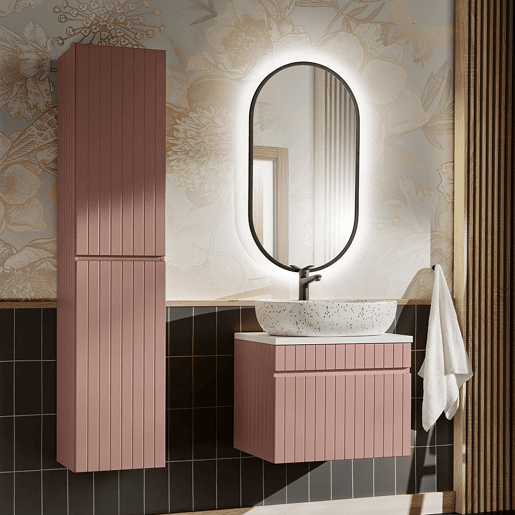 Móvel de lavatório simples Zelie rosa e branco 60cm e pedestal Móvel de lavatório simples Zelie rosa e branco 60cm e pedestal