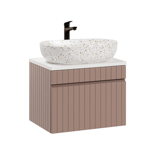 Móvel de lavatório simples Zelie rosa e branco 60cm e pedestal Móvel de lavatório simples Zelie rosa e branco 60cm e pedestal