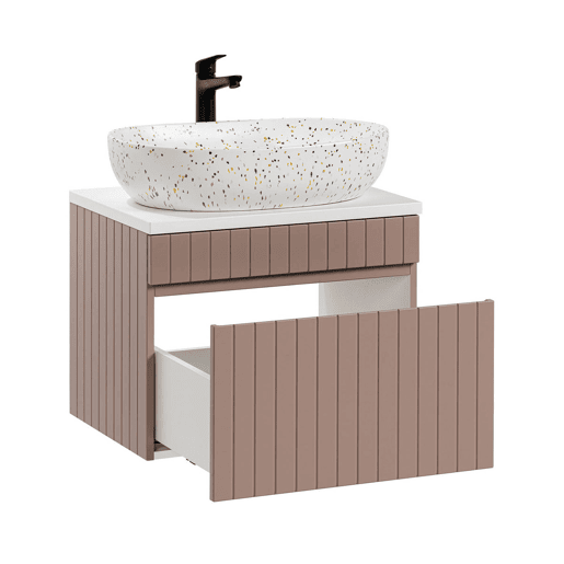Móvel de lavatório simples Zelie rosa e branco 60cm e pedestal Móvel de lavatório simples Zelie rosa e branco 60cm e pedestal