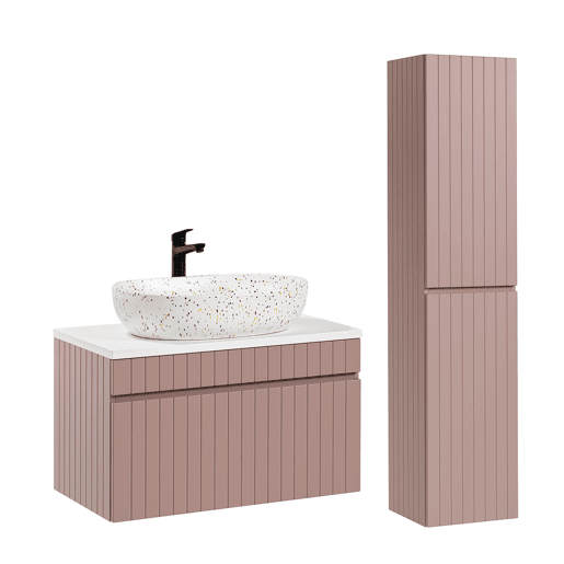 Conjunto de lavatório individual 80 cm e base de apoio Zelie rosa e branca