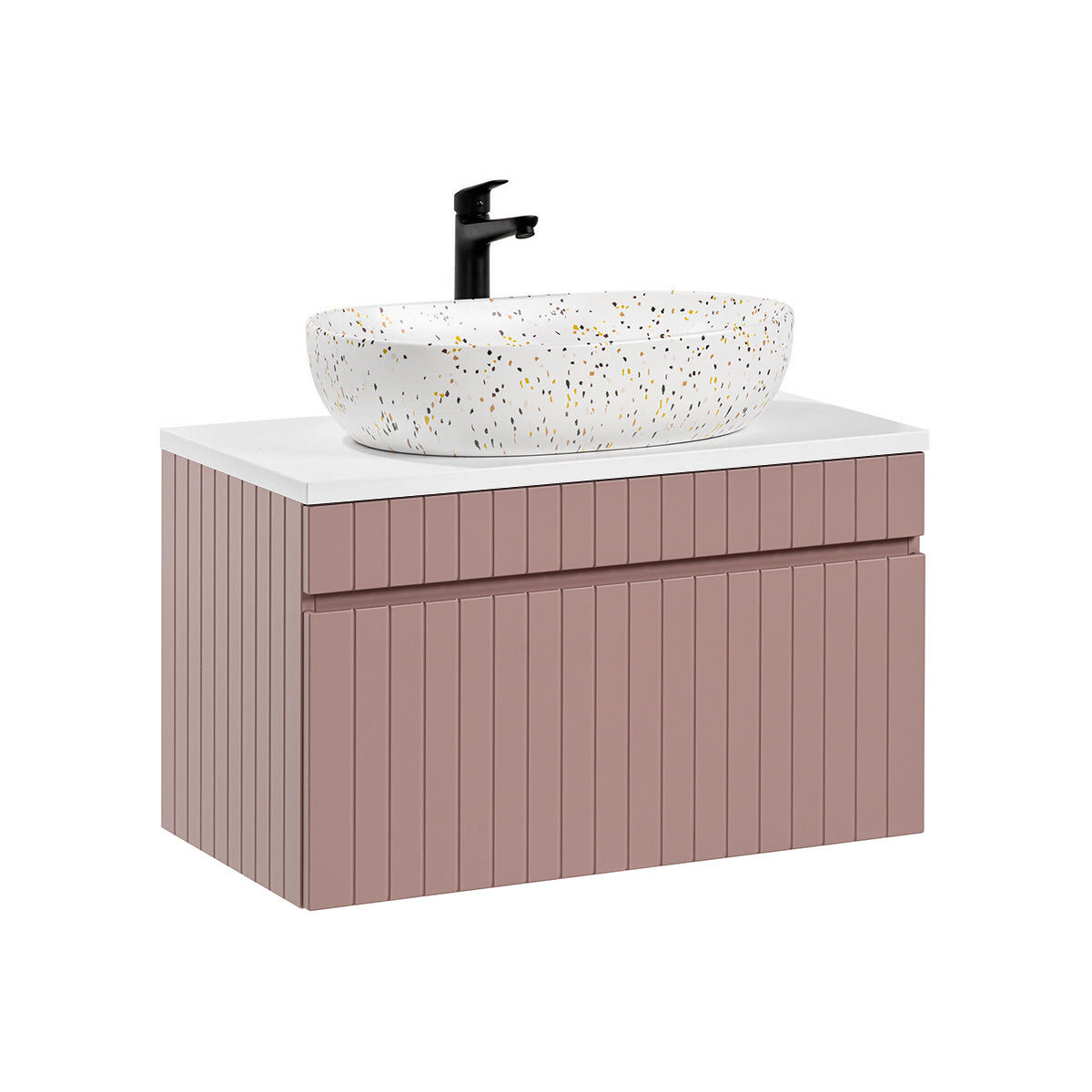 Mueble lavabo individual 80cm zelie rosado y blanco