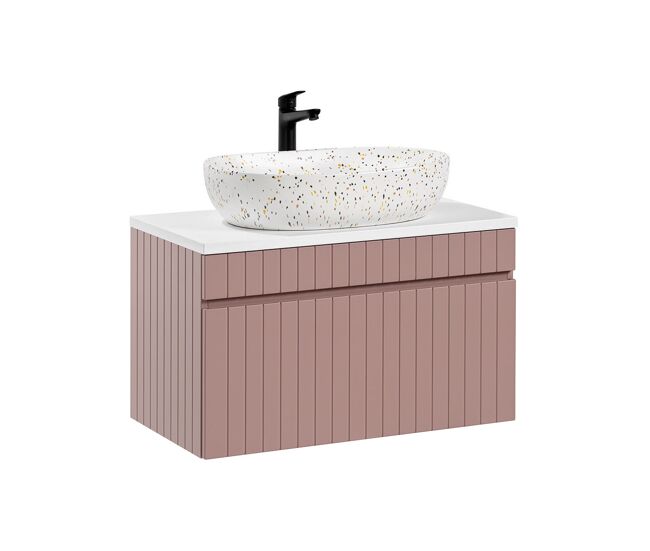Mueble lavabo individual 80cm zelie rosado y blanco