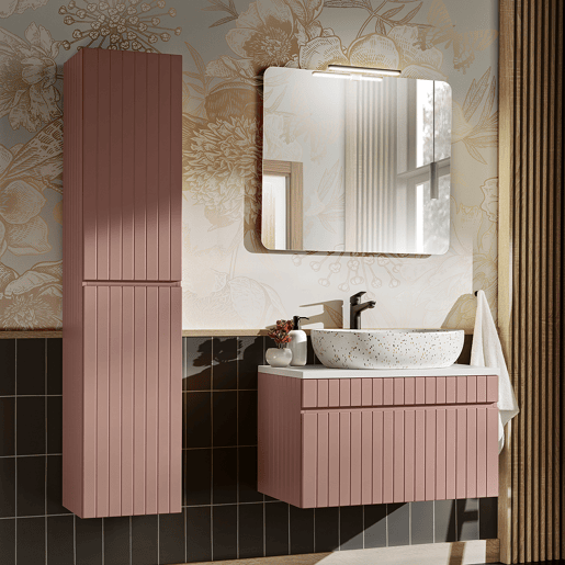 Móvel de lavatório simples Zelie rosa e branco 80cm Móvel de lavatório simples Zelie rosa e branco 80cm