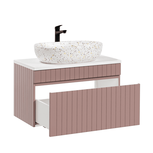 Móvel de lavatório simples Zelie rosa e branco 80cm Móvel de lavatório simples Zelie rosa e branco 80cm