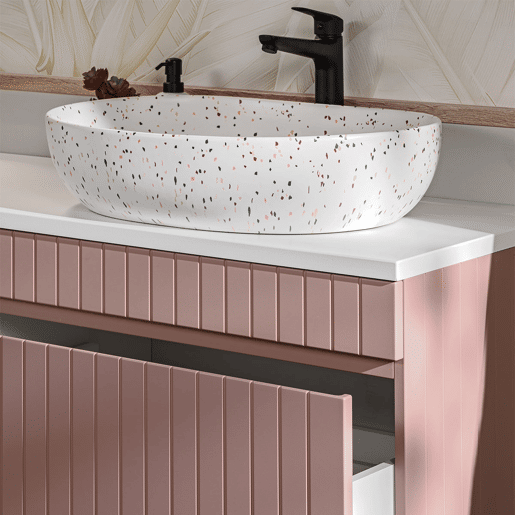 Móvel de lavatório simples Zelie rosa e branco 80cm Móvel de lavatório simples Zelie rosa e branco 80cm